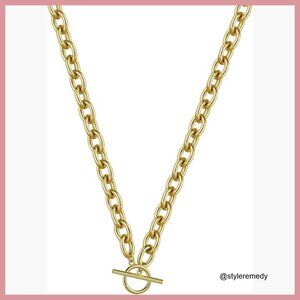 18K Gold Filled Toggle Clasp Necklace with Simulated Pearl Pendant